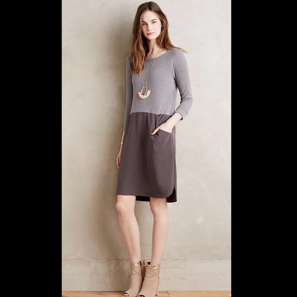 Anthropologie Grey Colorblock Ribbed Dress